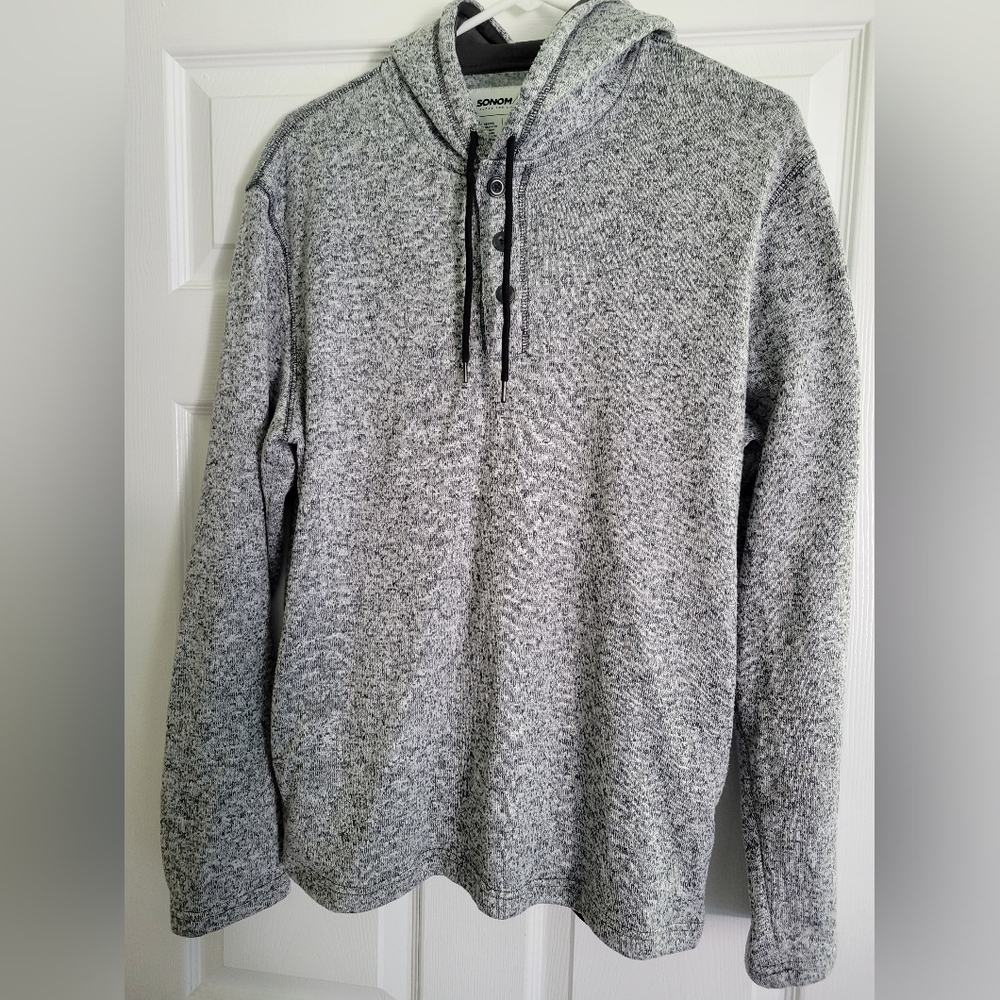 EUC Men's Sonoma Goods For Life Gray Sweater Fleece Henley Hoodie Size Large